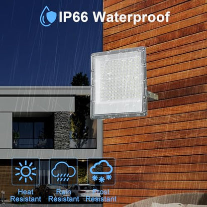 2 Pack 150W LED Flood Light Outdoor, Exterior Flood Lights, Outdoor Flood Lights, Plug in Flood Light, for Yard, Garden, Playground, Lawn, Garages,Basketball Court, Stadium - size: 150W*2