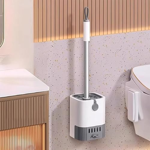 Toilet Brush and Holder Set, Wall Mounted Toilet Bowl Brush and Holder, Hard Bristle Toilet Scrubber with Drip Tray, Rim Cleaning Side Groove, Quick Rinse & Fast Drying