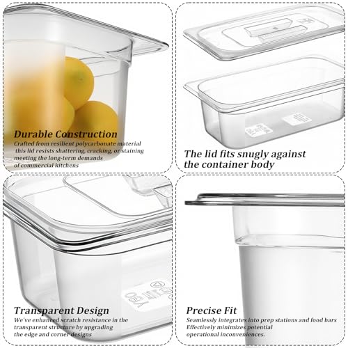 6 Pack 1/3 Size Plastic Clear Food Pans with Lids, 4 Inch Deep Stackable Commercial Food Storage Containers for Kitchen, Restaurant, Cafeteria Foods Prep, 3.77qt/ 3.57L