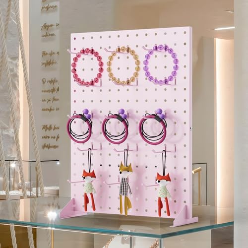 Peg Board Display Stand with 15 Hooks, Tabletop Metal Pegboard Shelf for Craft Shows & Fairs, Retail Stores, Vendors Arts and Crafts Finishing - 17x13Inch & Pink - color: Pink