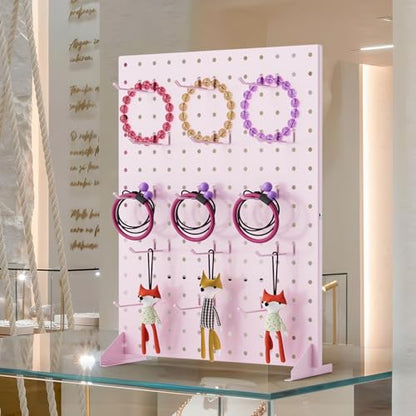Peg Board Display Stand with 15 Hooks, Tabletop Metal Pegboard Shelf for Craft Shows & Fairs, Retail Stores, Vendors Arts and Crafts Finishing - 17x13Inch & Pink - color: Pink