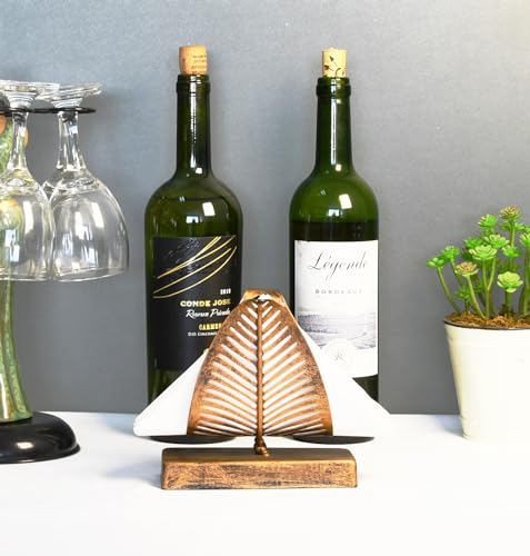 OwlGift Freestanding Modern Napkin Holder with Leaf Design, Tabletop Tissue Dispenser, Countertop Napkin Storage Organizer – Bronze - color: Bronze