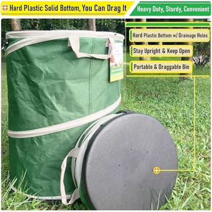 46-Gallon Collapsible Trash Can (22x28 in) Hard-Shell Bottom Yard Garden Bag,Big Leaf Bag,Yard Waste Bags,Debris Container,Pop-Up Recycling Bin,RV Camping Waste Bin,Laundry Hamper,Lawn Grass,Weeds Bag