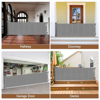 Miumoon 150 inch Reinforced Retractable Baby Gates 34 inch Tall - color: Gray, size: 34" Tall x 150" Wide