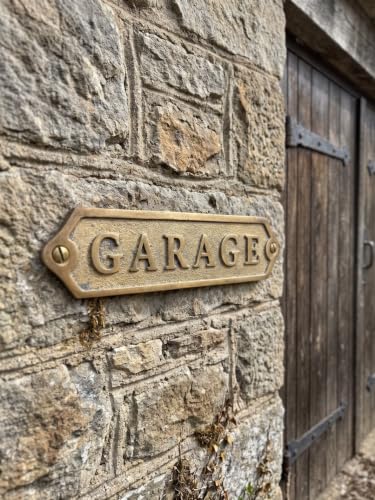 Vintage Metal Door Sign – Antique Brass Finish Restroom Plaque for Farmhouse, Industrial & Commercial Décor (GARAGE) - color: GARAGE