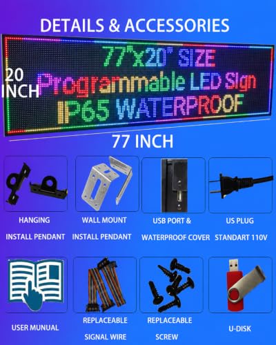77"X20" P10 Outdoor LED Sign Programmable Scrolling LED Signs for Business - size: P10 77*20 INCH