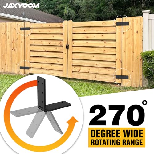 Fence Gate Hinge Heavy Duty 4Pack,270 Degree Barn Door Hardware Kit for Gates,Double Layer Design,Adjustable Outdoor Black Folding & Butt Iron Hinge for Wood Doors/Farm/Backyard