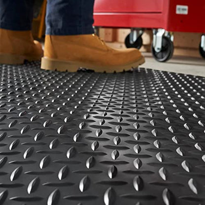 Consolidated Plastics Heavy Duty Diamond Plate Anti-Fatigue Mat - Thick Sponge Base - Standing Support for Leg & Back Pain - size: 3' x 5'
