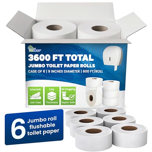 Commercial toilet paper - Jumbo toilet paper rolls -3,600 FT Industrial 3-Ply 9” Bulk Large Roll for Standard Jumbo Dispenser -100% Recycled Fibers-Soft and Absorbent Bathroom Tissue -6 Roll Case Pack - style: 3-Ply 6 Rolls