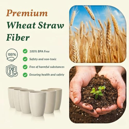 Homienly Unbreakable Drinking Glasses 16oz Wheat Straw Cups–6-Pack Reusable Stackable & Dishwasher Safe Cups for Kitchen-Beige - color: Beige, size: 16 Ounces