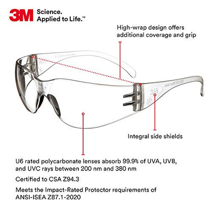 3M Safety Glasses, Virtua Protective Eyewear, Clear Lens, Clear Frame - size: 100 count