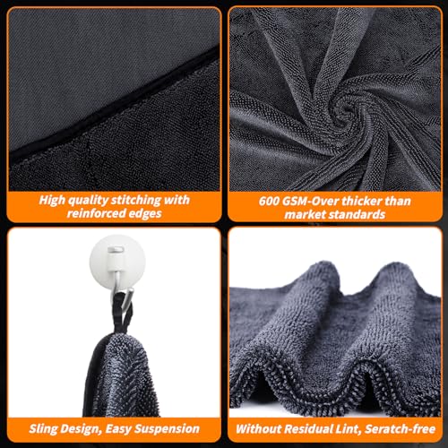 8 Pack Microfiber Car Towels, 36" x 24" Microfiber Cleaning Cloth, 600 GSM - color: Gray, size: 36x24in- 8 Pack