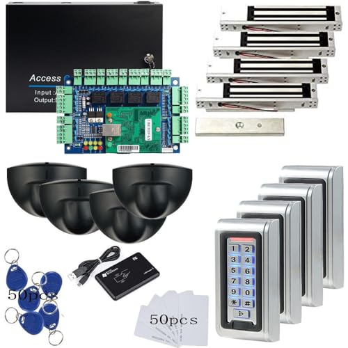 Request to Exit PIR Motion Sensor 4 Doors Access Control Electronmagnetic 600 LBS Lock Power Supply Box (can Put in Battery) RFID Metal Waterproof Keypad Reader - style: Metal Keypad Motion Exit 4 Door