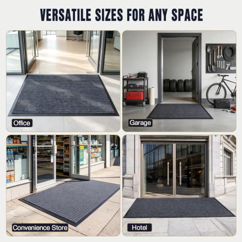 Commercial Floor Mat 3'x5' Grey Heavy Duty Rubber Entrance Rug - size: 3 x 5 feet