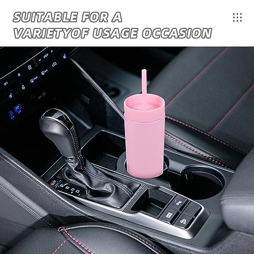 Volhoply 16oz Plastic Skinny Tumbler With Lid and Straw Bulk 4 Pack,Insulated Double Wall BPA Free Matte Acrylic Tumblers,Iced Coffee Travel Mug Reusable Party Cup,Customizable Diy Gifts(Pink,4 Set) - color: Pink