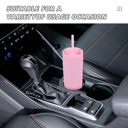 Volhoply 16oz Plastic Skinny Tumbler With Lid and Straw Bulk 4 Pack,Insulated Double Wall BPA Free Matte Acrylic Tumblers,Iced Coffee Travel Mug Reusable Party Cup,Customizable Diy Gifts(Pink,4 Set) - color: Pink