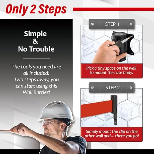 DuraSteel Wall Mount Crowd Control Retractable Belt Barrier - 9.2 Ft Red Retractables Barrier Belt, Crowd Control Barriers Do Not Enter Line Dividers for Crowds NOT Stanchions with Retractable Belts - color: Red Belt, size: Black Case