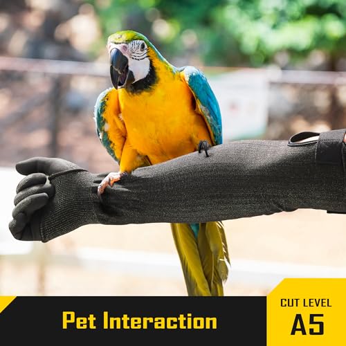 COOLJOB A5 Cut Resistant Touchscreen Work Gloves and Adjustable Arm Sleeves, No Glass Fiber&Steel, Construction, Gardening - size: Medium