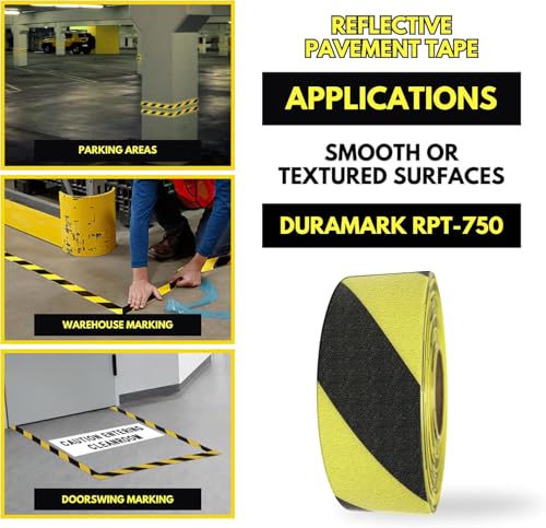 DuraMark RPT-750 Reflective Pavement Marking Tape, Black, 3 in x 18 ft - color: Yellow/Black, size: 3 Inch x 18 Ft