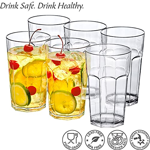 Amazing Abby - Affinity - 20-Ounce Plastic Tumblers (Set of 6), Clear Reusable Plastic Cups, Stackable, BPA-Free, Shatter-Proof, Dishwasher-Safe - style: All-Clear, 20 oz
