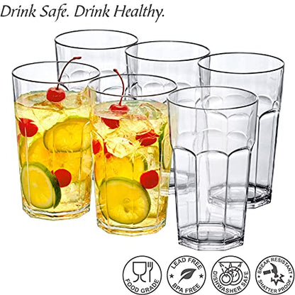 Amazing Abby - Affinity - 20-Ounce Plastic Tumblers (Set of 6), Clear Reusable Plastic Cups, Stackable, BPA-Free, Shatter-Proof, Dishwasher-Safe - style: All-Clear, 20 oz