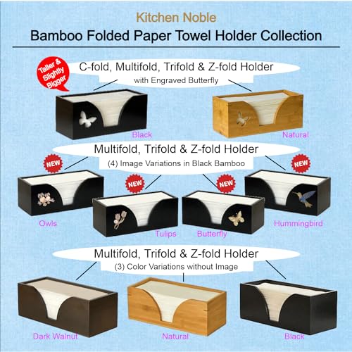 Countertop Paper Towel Dispenser With Engraved Butterfly - Compatible With C-Fold, Multifold, Trifold & Z Fold Hand Napkins 10.5" x 4.0" or Smaller - Black Bamboo - color: Black
