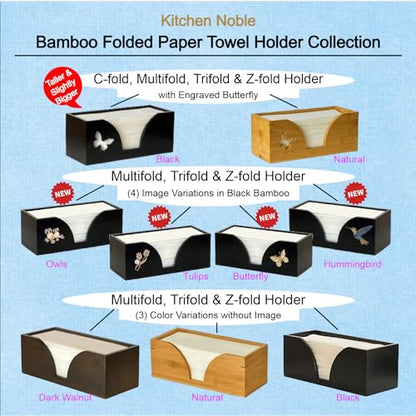 Countertop Paper Towel Dispenser With Engraved Butterfly - Compatible With C-Fold, Multifold, Trifold & Z Fold Hand Napkins 10.5" x 4.0" or Smaller - Black Bamboo - color: Black