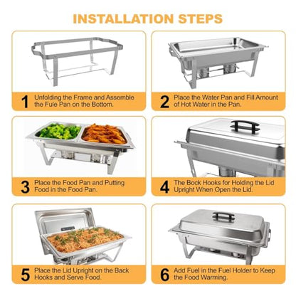 Festa Essential 3 Pack 8QT Rectangular Chafing Dish Buffet Set Stainless Steel Catering Chafers Food Warmer with Full,Half Food Pan,Fuel Holder,Foldable Frame For Weddings/Parties/Banquets Events - size: 1/1 pan*3, 1/2 pan*6