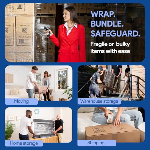 International Plastics Co. 18" Plastic Stretch Film/Wrap 1200ft 500% Stretch Clear Cling Durable Adhering Packing Moving Packaging Heavy Duty Shrink (18" - 17" Styles, 8 Pack) - size: 8 Pack, style: 18" - 17" Styles