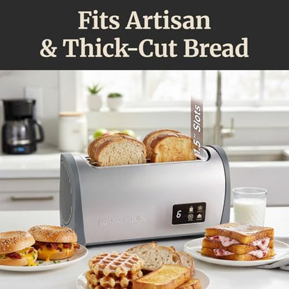 Elite Gourmet 4-Slice Long Slot Toaster, 1.5" Extra-Wide Slots, Touchscreen - color: Grey