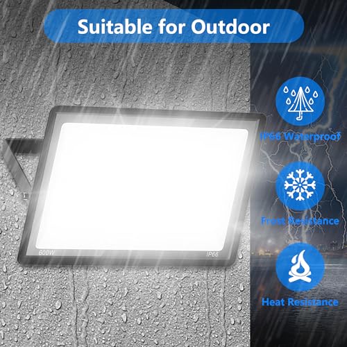 2 Pack 600W LED Flood Lights Outdoor,(3000W Equivalent), 66000LM 6000K Daylight White Super Bright Security Arena Light with Plug, IP66 Waterproof Commercial Lighting for Yard, Courts ,Stadium - size: 600w_2pack
