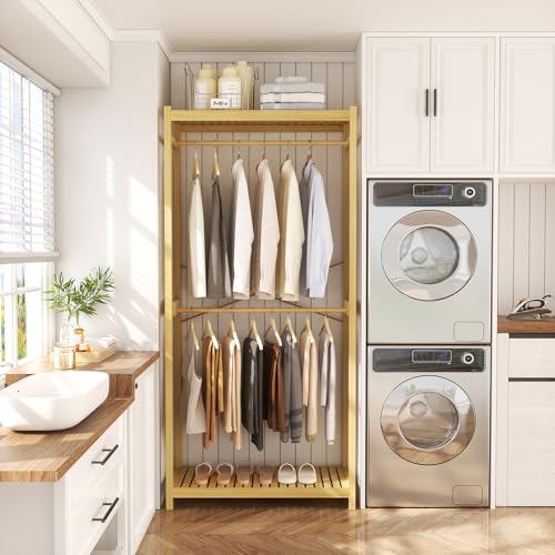 Homykic Bamboo Clothing Rack with Shelves, 33.5” Wide Clothes Rack, 78.8” H - color: Natural, size: Standard