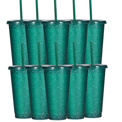 Suertestarry Tumbler with Straw and Lid,Water Bottle Iced Coffee Travel Mug Cup,Reusable Plastic Cups,Perfect for Parties,Birthdays,24oz-5 Pack (Dark Green, 10 pack) - color: Dark Green, size: 10 pack
