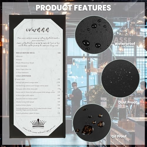 4.25'' x 11'' Menu Covers 6 Pack Black PU Leather Menu Holders with Angled Corners Single Panel Menu Sleeves Easy-Insert Design Waterproof for Bar Cafe Restaurant Menu Covers - size: 1 View, 6 Pack