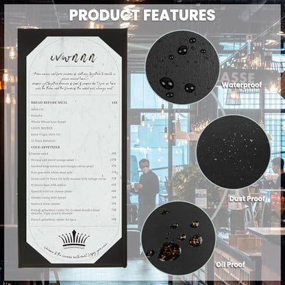 4.25'' x 11'' Menu Covers 6 Pack Black PU Leather Menu Holders with Angled Corners Single Panel Menu Sleeves Easy-Insert Design Waterproof for Bar Cafe Restaurant Menu Covers - size: 1 View, 6 Pack