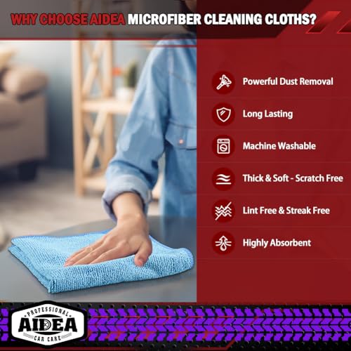 AIDEA Microfiber Cleaning Cloth Blue-50PK,Microfiber Towels for Cars 12×12" - color: Blue, size: 50PK