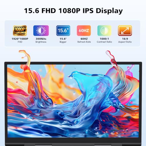 Laptop Screen Extender Monitor Portable, 15.6“ FHD 1080P Eye Care & Neck-Friendly Travel Monitor for Laptop， Vertical Screen Extender Plug & Play for Windows/Mac/Android/Gaming, fits 13-17" Laptops - color: Silver 15.6“