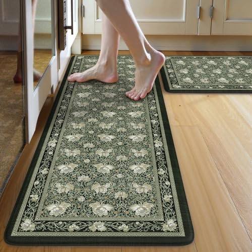 KIMODE Kitchen Mats for Floor Cushioned Anti Fatigue 2-Piece Comfort Mat - color: Black Floral, size: 17"x29.5"+17"x47"--0.47 inches
