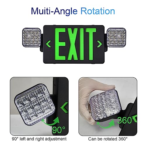 GZRUIYANG Black Housing Exit Sign with Emergency Lights Green, LED Emergency Exit Light with Battery Backup, UL 924 Certified, AC 120/277V, Commercial Emergency Lights Combo for Business - 1 Pack - color: Black Housing Green Letter, size: 1 Pack