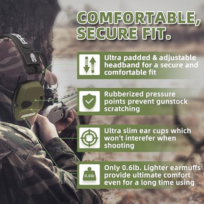 PROHEAR Electronic Ear Protection with Gel Pads for Shooting with 4X Sound Amplification, Gun Range Hearing Protection Muffs, NRR 23dB Noise Reduction Headphones for Hunting, Green - style: Electronic-gel Ear Pads-green