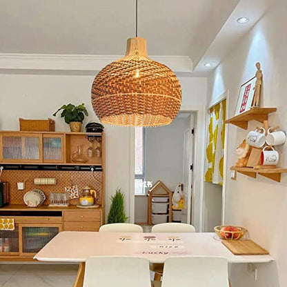 Arturesthome Rattan Pendant Lights, Wicker Chandelier Boho Basket Lighting Fixture, Natural Woven Hanging Lamp for Kitchen Island Sink Coffee - size: 40cmx35cm