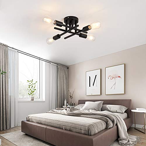 ZGLAOJT Semi Flush Mount 4 Light Ceiling Light Matte Black with E26 Base Modern Chandelier for Farmhouse Kitchen Dining Room Bedroom Study Living Room. - color: Black, size: 4-Light