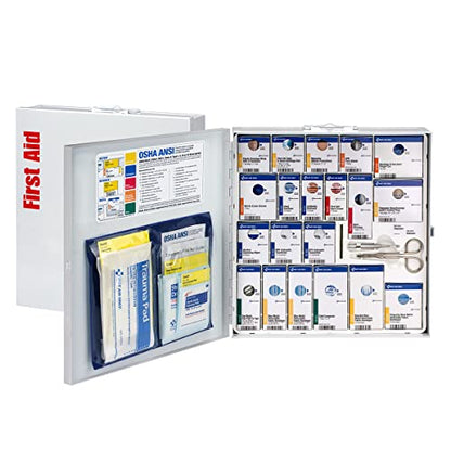 First Aid Only 746005 SmartCompliance 50-Person ANSI 2021 A and OSHA Compliant First Aid Cabinet for Restaurant Kitchen, Cafeteria, and Other Food Service Venues, Large Metal Cabinet