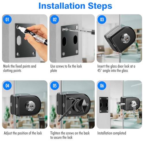 Ranbo No-Drill Glass Door Lock with Key, Lock to Wall or Floor, Dual-Bolt - color: LE-30A Brushed Black