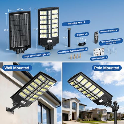 10000W Solar Street Lights Outdoor, Large Commercial Parking Lot Light 2 PK - size: 10000W Large 2 Pack