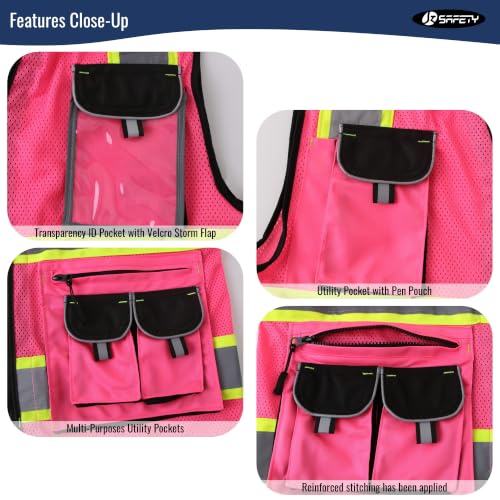 JKSafety Reflective Safety Vest for Men Cushioned Collar JK89M Pink S - color: Mesh-pink, size: Small