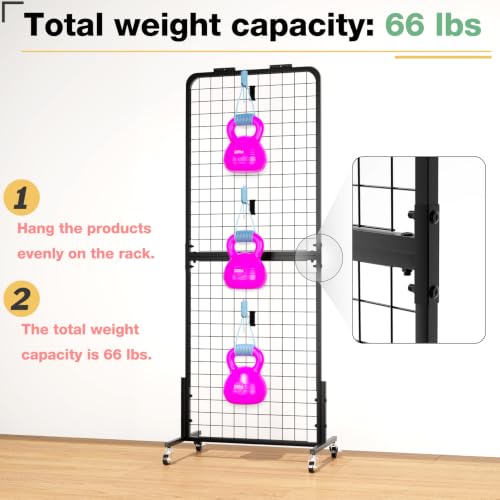 Grid Wall Panels Display Stand - Metal Shelving with 30 Hooks for Vendor Events Art Panels Heavy Duty Floor Standing Movable Detachable Retail Display Stand Wire Grid Tower for Easy Transport(2pcs) - size: 2pcs