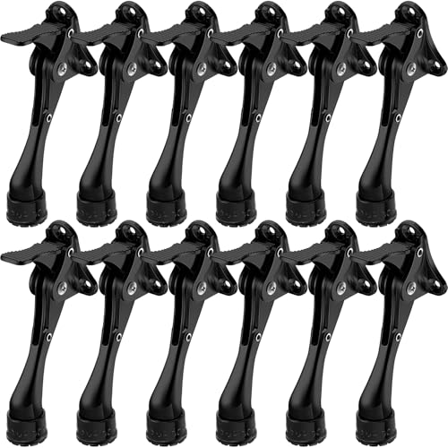 Chumia Heavy Duty Kick Down Door Stopper Metal Doorstop, Black, 12 Pcs - color: Black