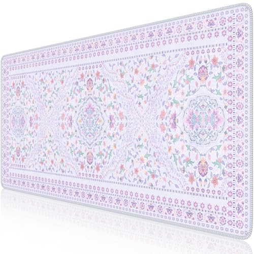 HAOCOO Purple Floral Desktop Mat, 35.4" x 15.7" Mouse Pad for Cubicle - color: Lavender, size: 35.4" x 15.7"