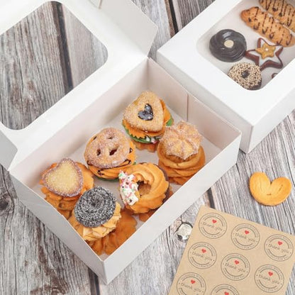 YEKTFS 24Pcs Cookie Boxes with Window, 9x6x3In Bakery Boxes for Gift Giving - color: White